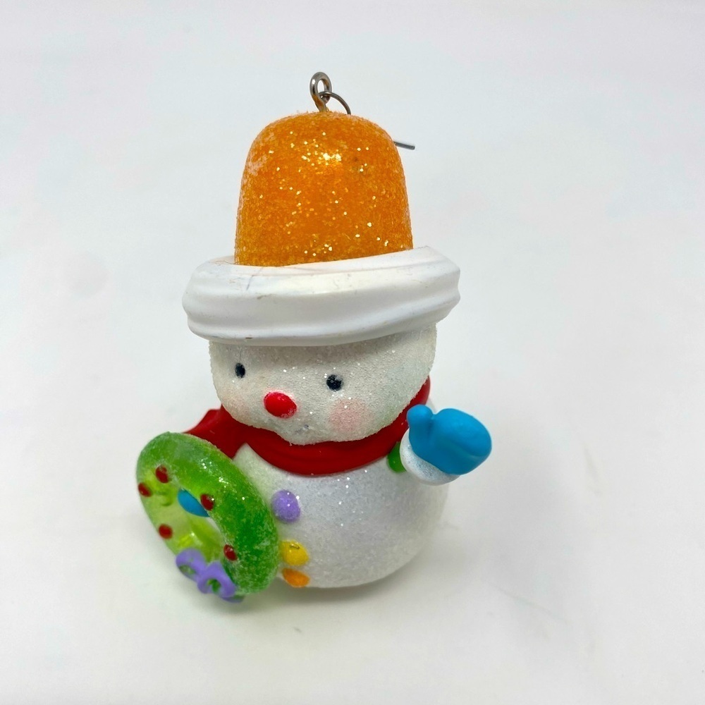 Glittery Snowman Ornament with Orange Hat